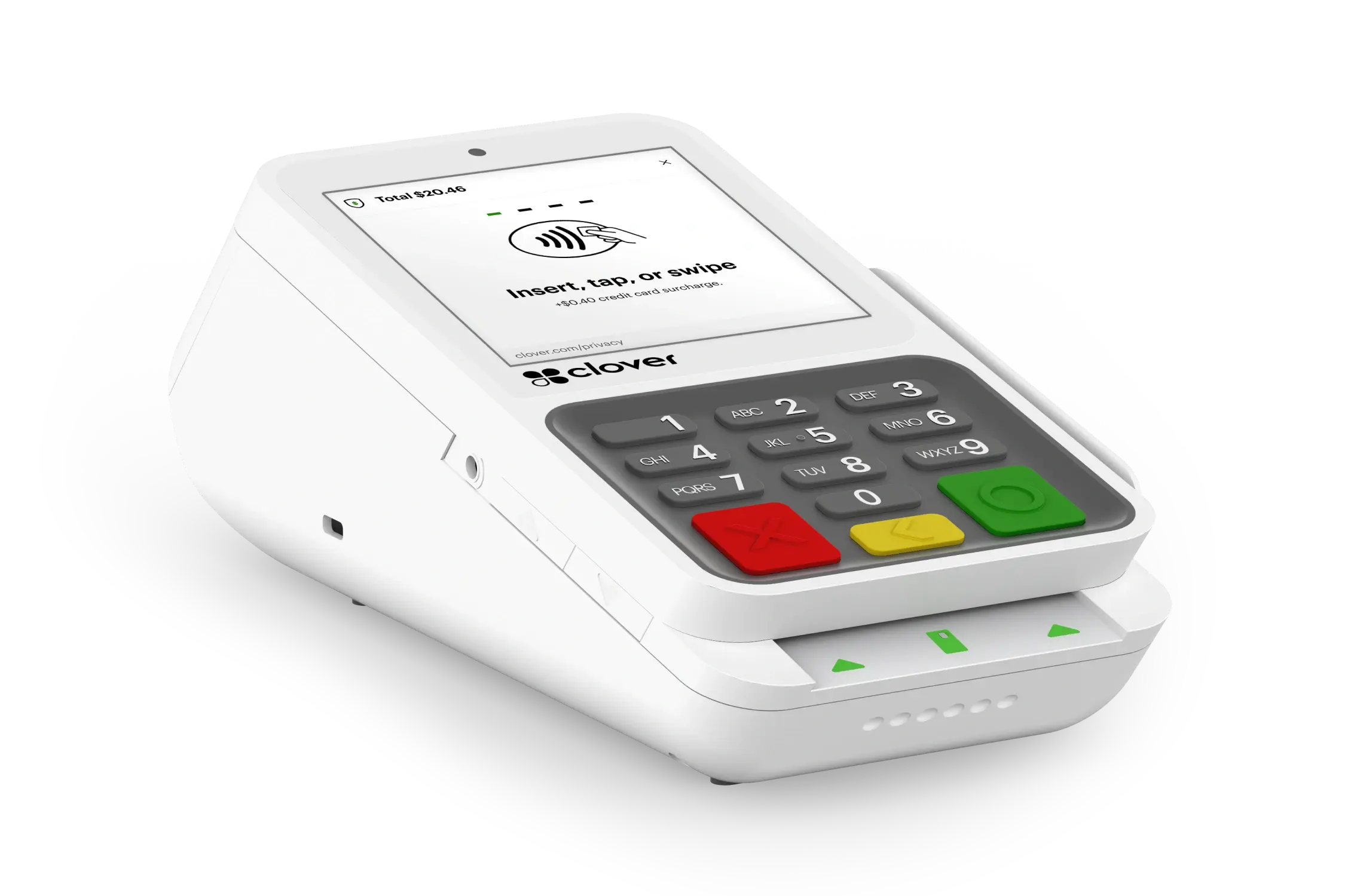 Clover payment terminal for transactions.